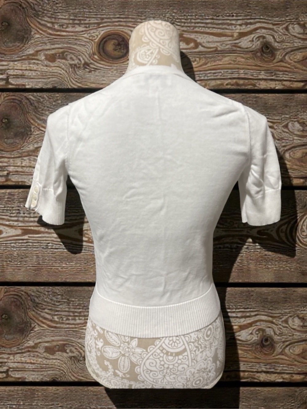 Ann Taylor Loft Ivory Short-Sleeve Button Cardigan XS Petite - Picture 2 of 3